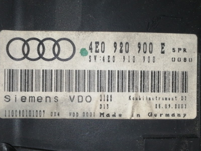 Recambio de cuadro instrumentos para audi a8 (4e2) 4.2 quattro referencia OEM IAM 4E0920900E 4E0910900 88311327 110080101007 
