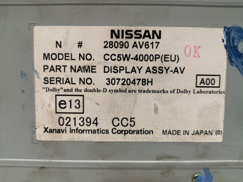 Recambio de pantalla multifuncion para nissan primera berlina (p12) acenta referencia OEM IAM 28090AV617 CC5W4000P 