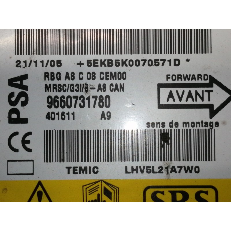 Recambio de centralita airbag para citroën c3 hdi 92 sx plus referencia OEM IAM 9660731780 5EKB5K0070571D LHV5L21A7W0 