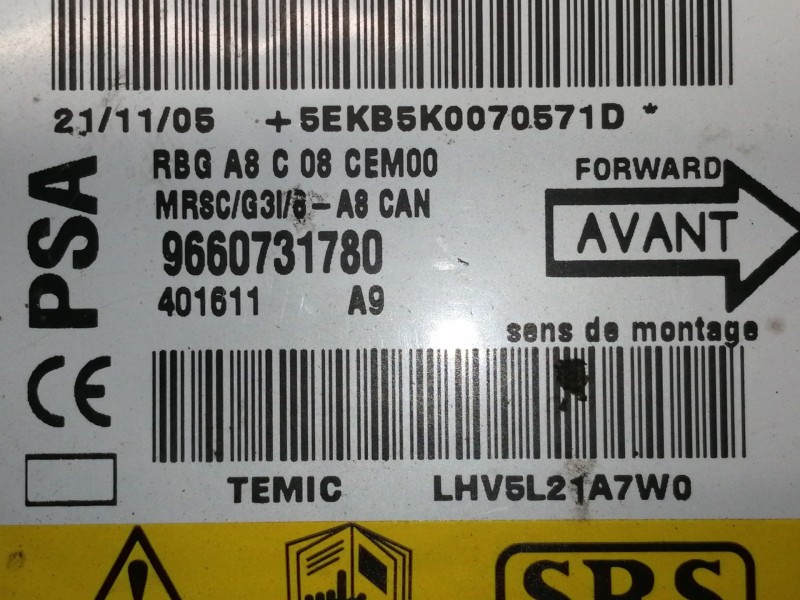 Recambio de centralita airbag para citroën c3 hdi 92 sx plus referencia OEM IAM 9660731780 5EKB5K0070571D LHV5L21A7W0 