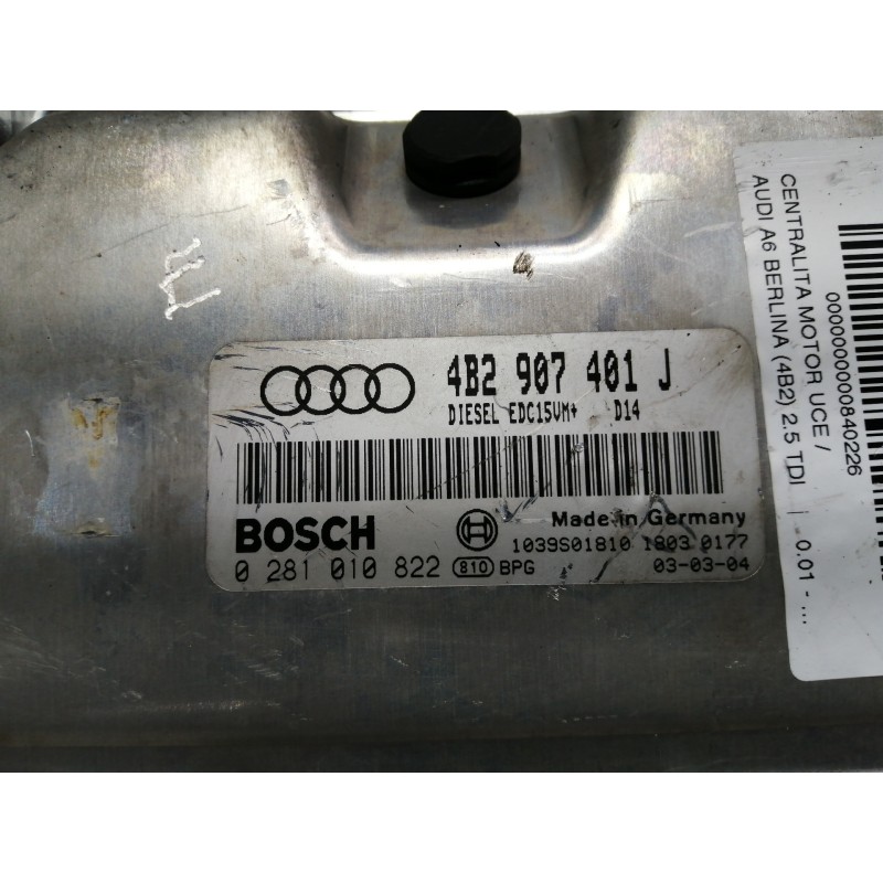 Recambio de centralita motor uce para audi a6 berlina (4b2) 2.5 tdi referencia OEM IAM 4B2907401J 0281010822 EDC15VM 