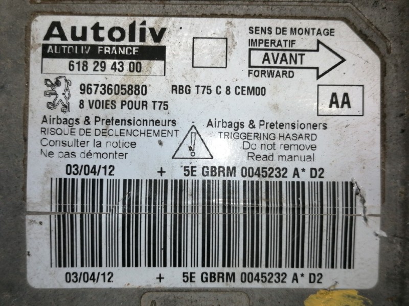 Recambio de centralita airbag para peugeot rcz basis referencia OEM IAM 618294300 9673605880 610277600