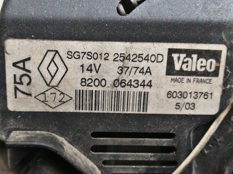 Recambio de alternador para renault clio ii fase ii (b/cb0) authentique referencia OEM IAM 8200064344 SG7S012 2542540D