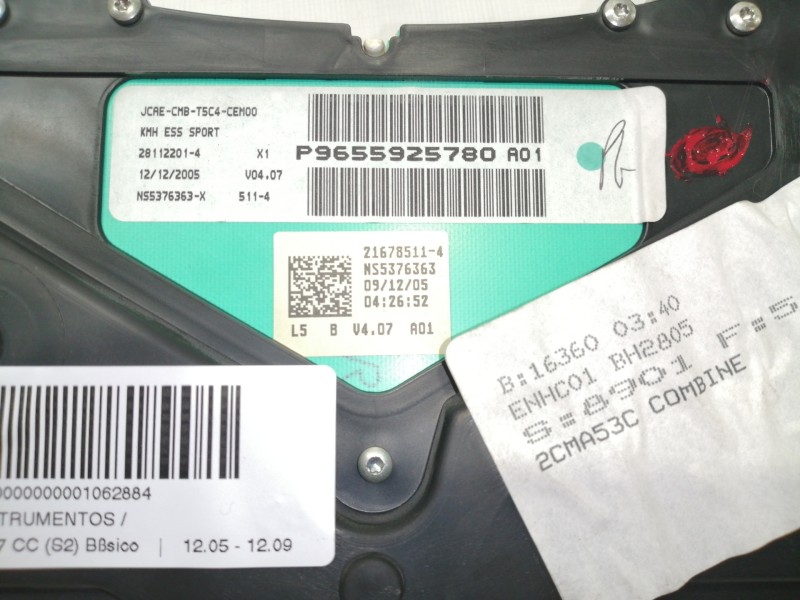 Recambio de cuadro instrumentos para peugeot 307 cc (s2) básico referencia OEM IAM 9655925780 N55376363X 216785114 NS5376363 