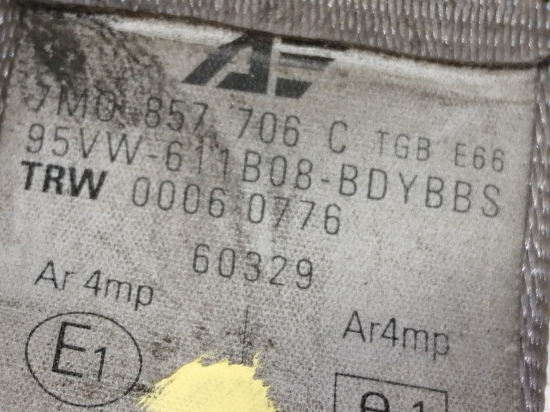 Recambio de cinturon seguridad delantero derecho para seat alhambra (7v8) se referencia OEM IAM 7M0857706C  5 PUERTAS