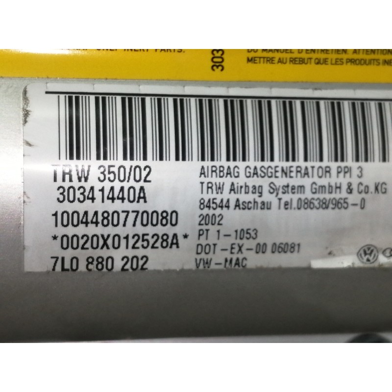 Recambio de airbag delantero derecho para volkswagen touareg (7la) tdi v10 referencia OEM IAM 7L0880202  