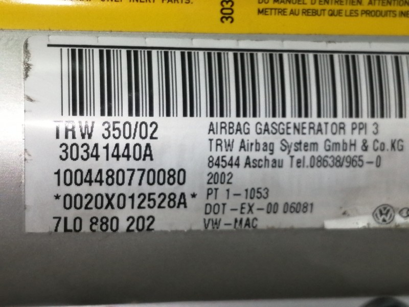 Recambio de airbag delantero derecho para volkswagen touareg (7la) tdi v10 referencia OEM IAM 7L0880202  