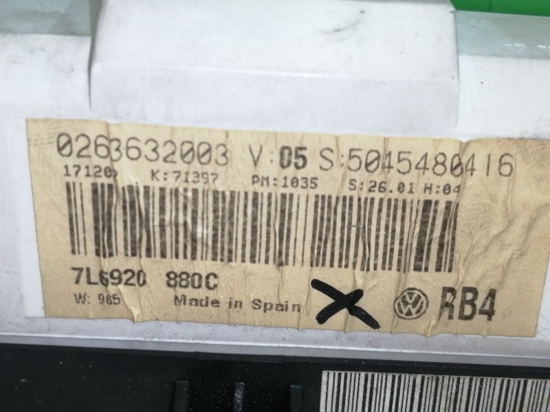 Recambio de cuadro instrumentos para volkswagen touareg (7la) tdi v10 referencia OEM IAM 7L6920880C 0263632003 