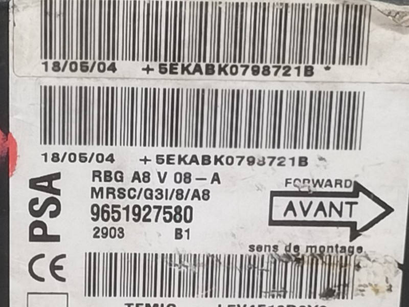 Recambio de centralita airbag para citroën c3 1.1 vivace referencia OEM IAM 9651927580  
