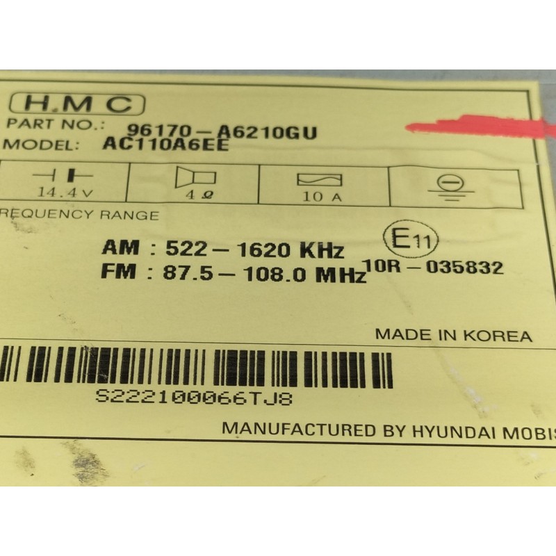 Recambio de sistema audio / radio cd para hyundai i30 (gd) classic referencia OEM IAM 96170A6210GU AC110A6EE 