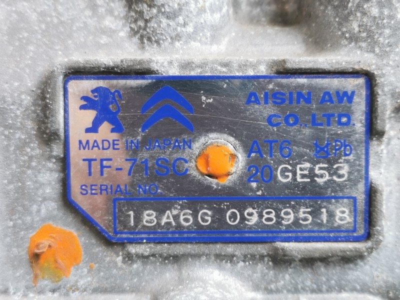 Recambio de caja cambios para peugeot 3008 gt line referencia OEM IAM 20GE53 9805709280 / 18A6G0989518 TF71SC AUTOMATICA CON CON