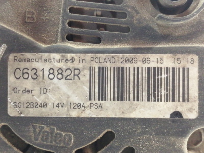 Recambio de alternador para peugeot boxer monovolumen (rs2850)(290)(´02) 290 c td estándar referencia OEM IAM C631882R SG12B040 