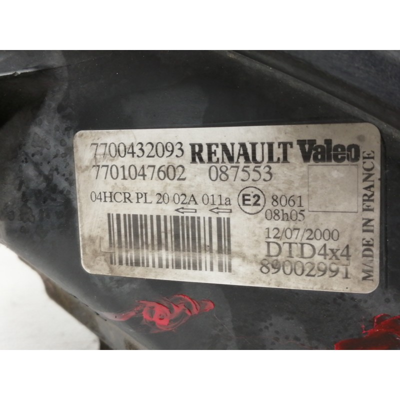 Recambio de faro derecho para renault scenic (ja..) 1.9 dci authentique referencia OEM IAM 7700432093 7701047602 89002991 
