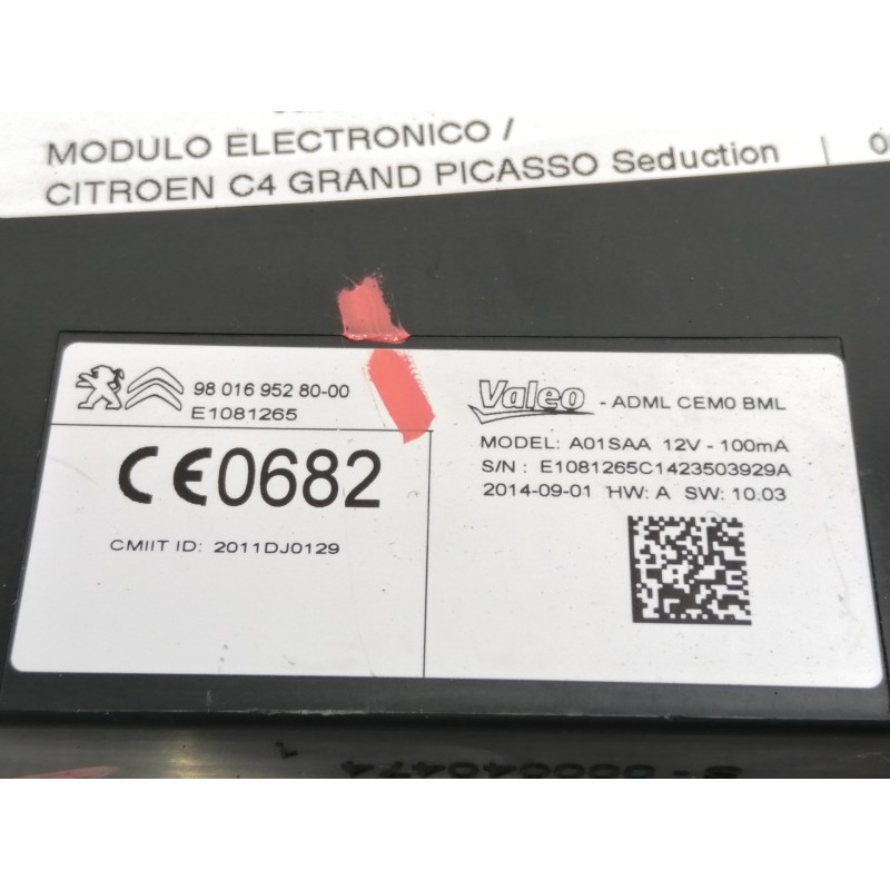 Recambio de modulo electronico para citroën c4 grand picasso seduction referencia OEM IAM 980169528000  