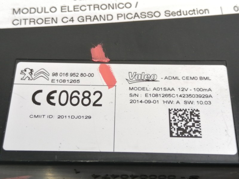 Recambio de modulo electronico para citroën c4 grand picasso seduction referencia OEM IAM 980169528000  