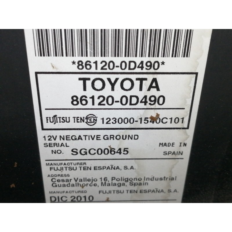 Recambio de sistema audio / radio cd para toyota yaris 1.0 cat referencia OEM IAM 861200D490  