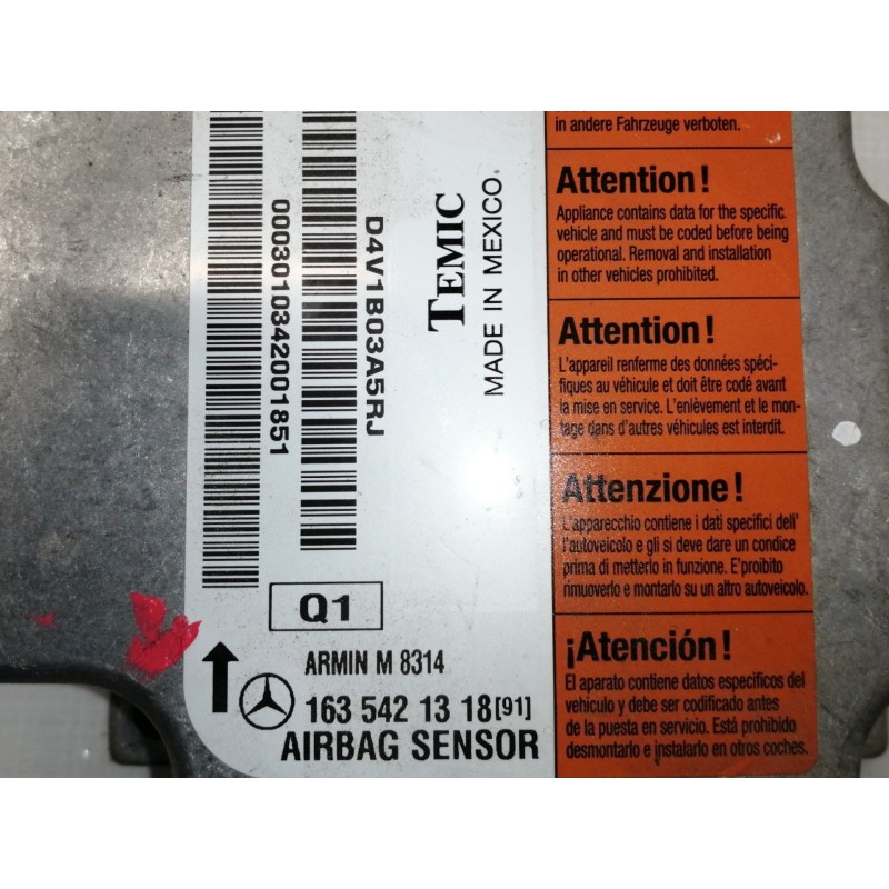 Recambio de centralita airbag para mercedes-benz clase m (w163) 270 cdi (163.113) referencia OEM IAM 1635421318  