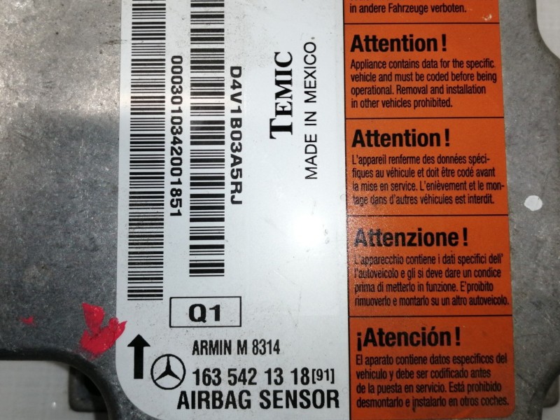 Recambio de centralita airbag para mercedes-benz clase m (w163) 270 cdi (163.113) referencia OEM IAM 1635421318  