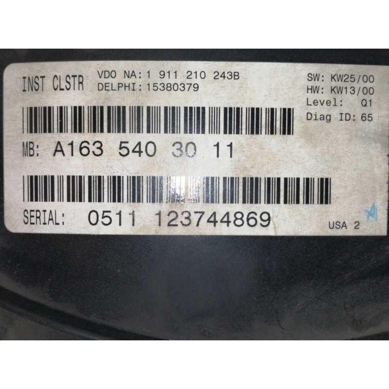 Recambio de cuadro instrumentos para mercedes-benz clase m (w163) 270 cdi (163.113) referencia OEM IAM A1635403011  