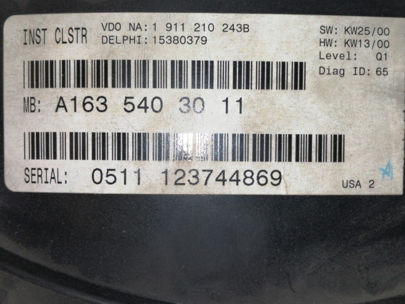 Recambio de cuadro instrumentos para mercedes-benz clase m (w163) 270 cdi (163.113) referencia OEM IAM A1635403011  