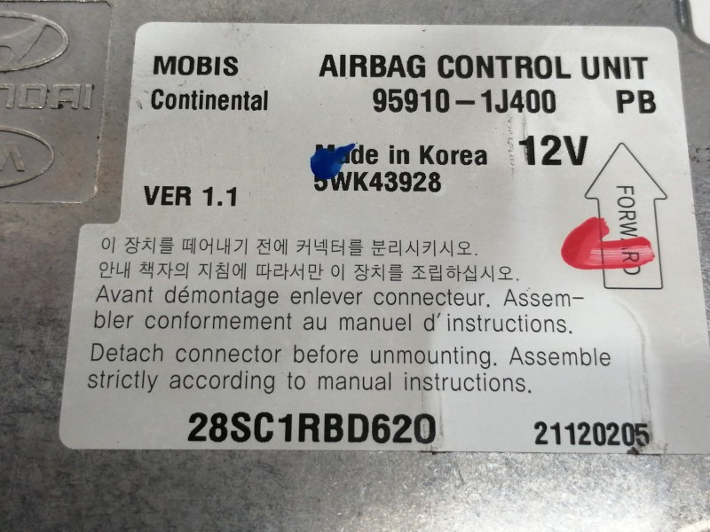 Recambio de centralita airbag para hyundai i20 style referencia OEM IAM 959101J40PB  