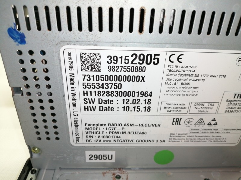 Recambio de sistema audio / radio cd para opel crossland x edition referencia OEM IAM 39152905 9827550880 / 555343750 7310500000