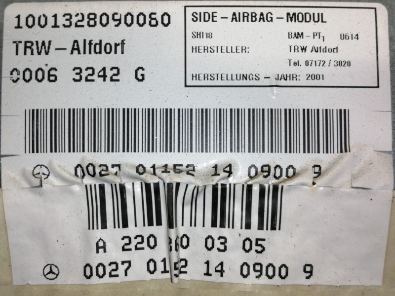 Recambio de airbag lateral delantero izquierdo para mercedes-benz clase s (w220) berlina 55 amg (220.073) referencia OEM IAM A22