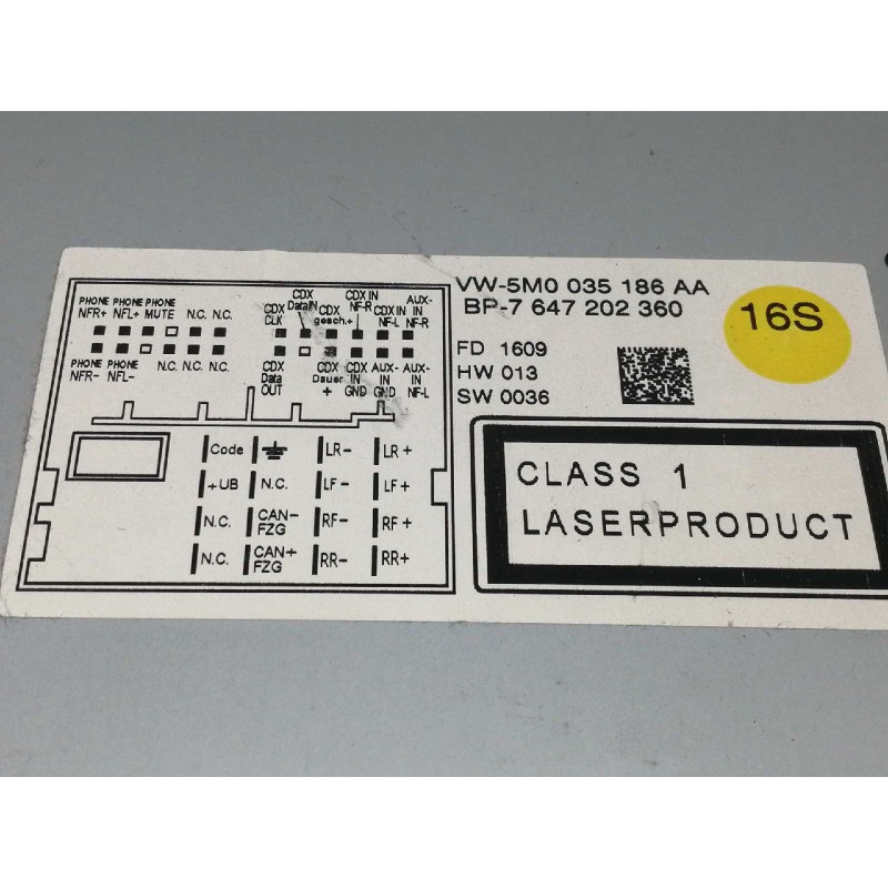 Recambio de sistema audio / radio cd para volkswagen tiguan (5n1) sport referencia OEM IAM 5M0035186AA 8157647202360 