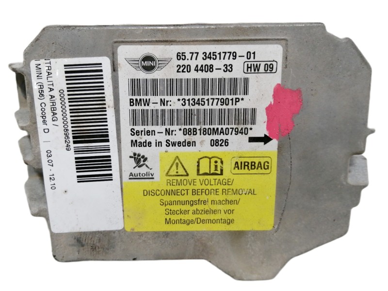 Recambio de centralita airbag para mini mini (r56) cooper d referencia OEM IAM 6577345177901 220440833 31345177901P 