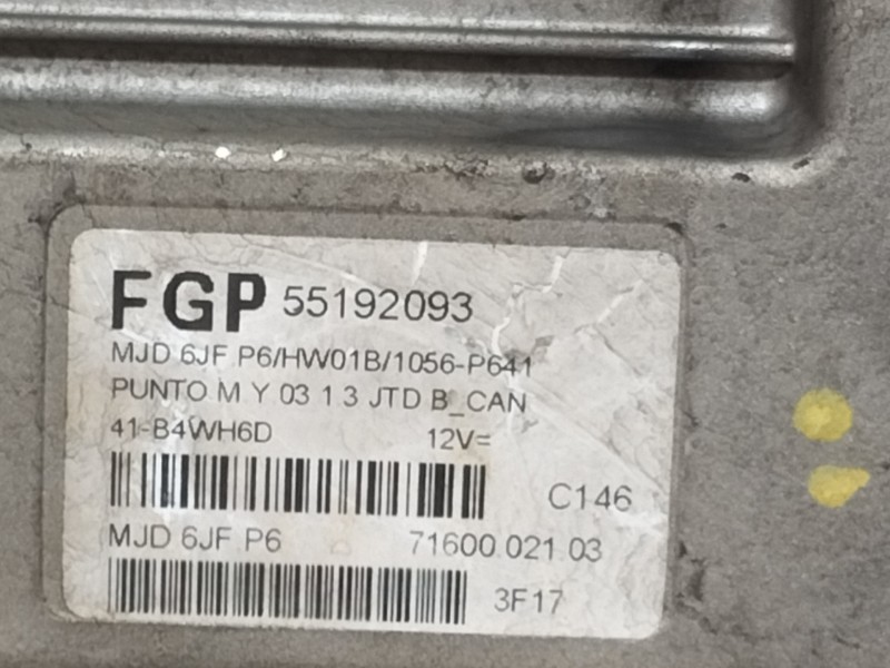 Recambio de centralita motor uce para fiat punto berlina (188) 1.3 jtd 70 multijet active referencia OEM IAM 55192093 7160002103