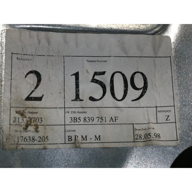 Recambio de elevalunas trasero izquierdo para volkswagen passat berlina (3b2) comfortline referencia OEM IAM 3B5839755  ELECTRIC