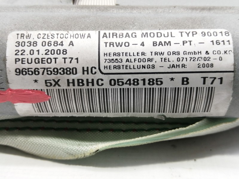 Recambio de airbag cortina delantero derecho para peugeot 308 premium referencia OEM IAM 9656759380HC 9656759380 