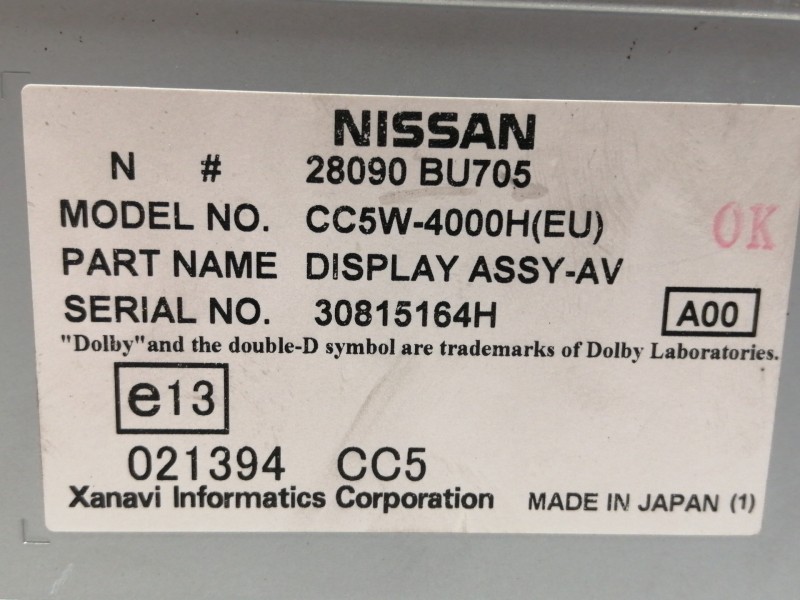Recambio de pantalla multifuncion para nissan almera tino (v10m) acenta referencia OEM IAM 28090BU705  