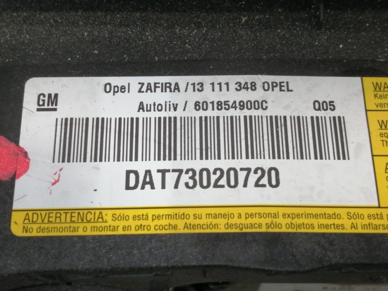 Recambio de airbag delantero izquierdo para opel zafira b cosmo referencia OEM IAM DAT73020720 601854900C 