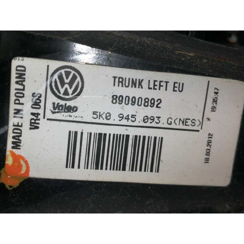 Recambio de piloto trasero izquierdo interior para volkswagen golf vi (5k1) rabbit bluemotion referencia OEM IAM 5K0945093G 5K09
