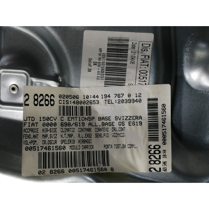 Recambio de elevalunas trasero izquierdo para fiat croma (194) 1.9 jtd 16v cat referencia OEM IAM 5000469 71005003 / 1060175 005