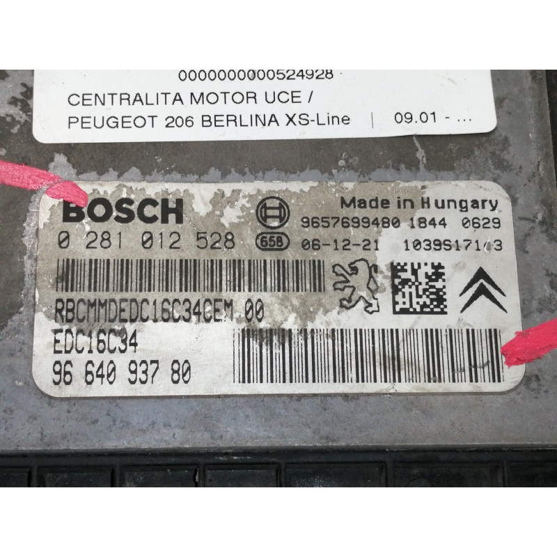 Recambio de centralita motor uce para peugeot 206 berlina xs-line referencia OEM IAM 0281012528  