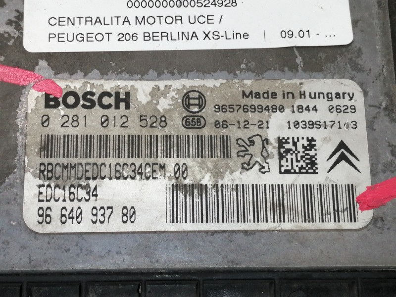 Recambio de centralita motor uce para peugeot 206 berlina xs-line referencia OEM IAM 0281012528  