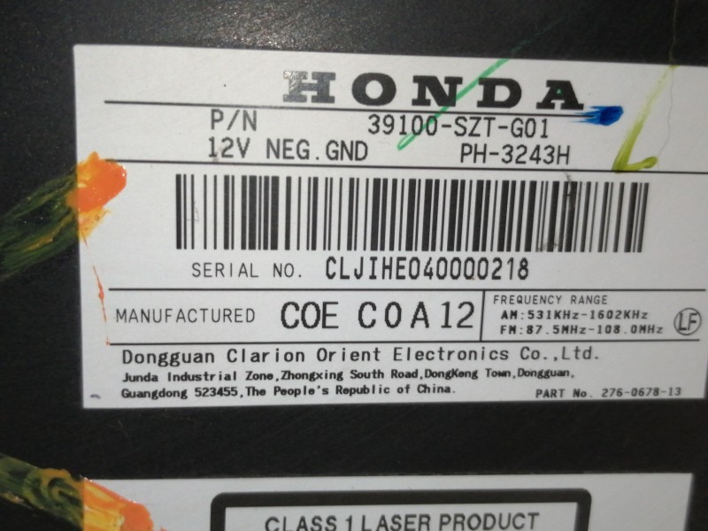 Recambio de sistema audio / radio cd para honda cr-z (szt) sport referencia OEM IAM 39100SZT  