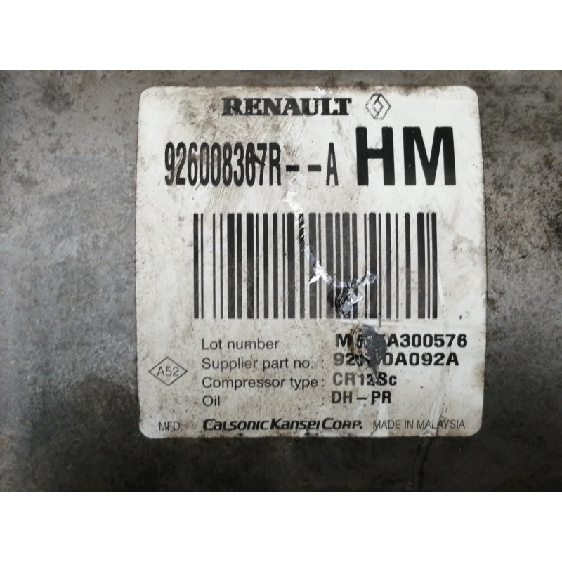 Recambio de compresor aire acondicionado para dacia duster ambiance 4x2 referencia OEM IAM 926008367R  