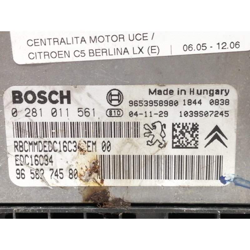 Recambio de centralita motor uce para citroën c5 berlina lx (e) referencia OEM IAM 0281011561  
