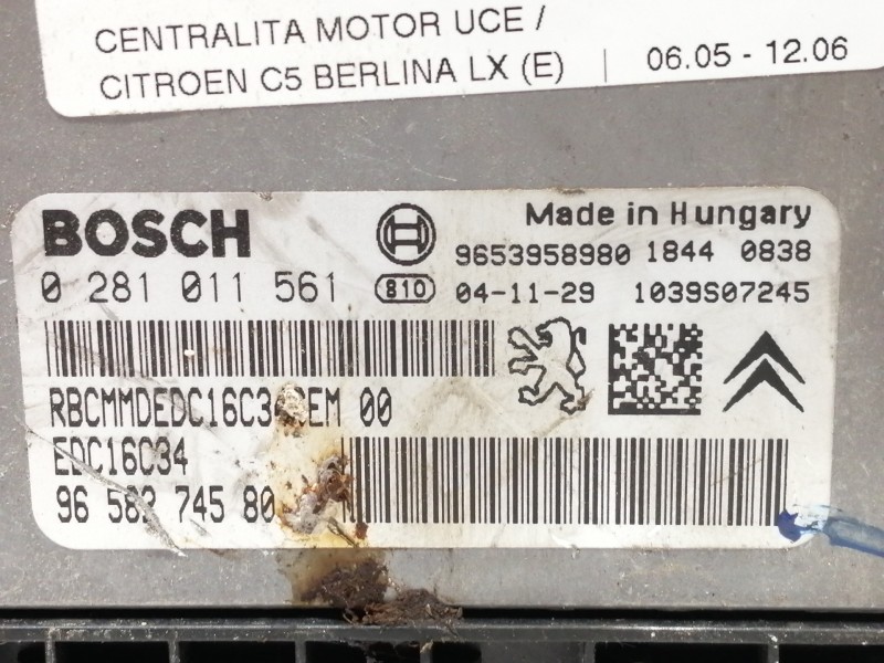 Recambio de centralita motor uce para citroën c5 berlina lx (e) referencia OEM IAM 0281011561  