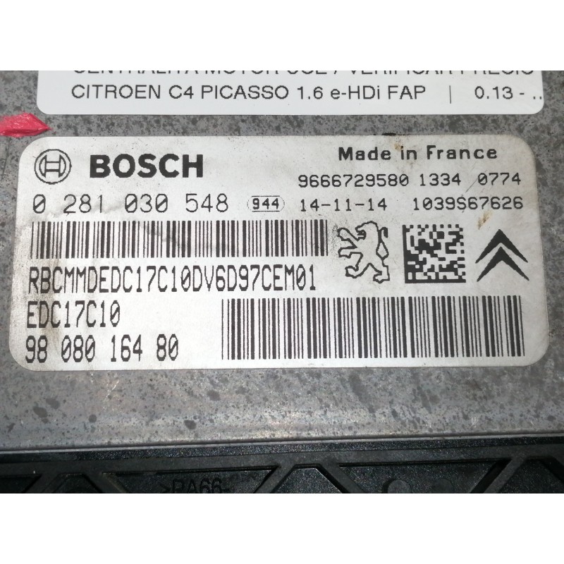 Recambio de centralita motor uce para citroën c4 picasso 1.6 e-hdi fap referencia OEM IAM 0281030548  
