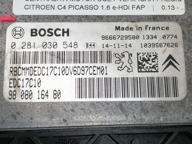 Recambio de centralita motor uce para citroën c4 picasso 1.6 e-hdi fap referencia OEM IAM 0281030548  
