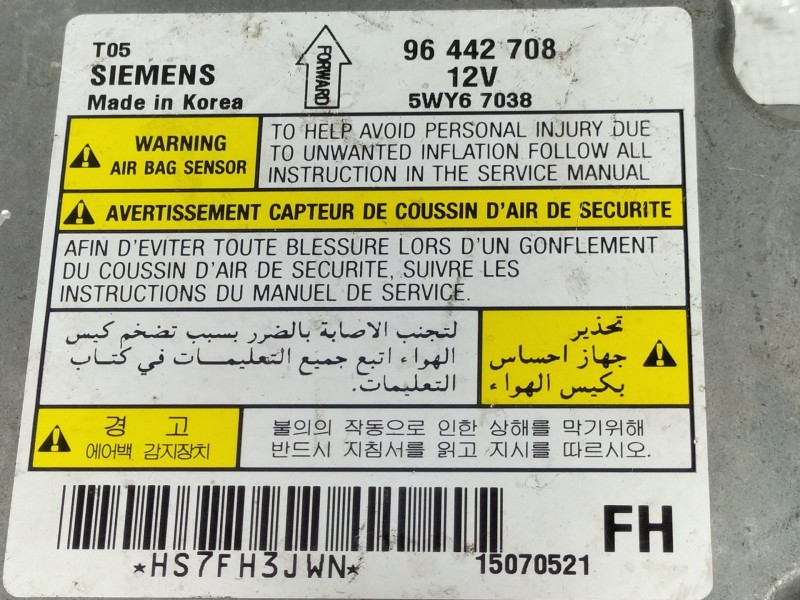 Recambio de centralita airbag para chevrolet aveo ls referencia OEM IAM 96442708  