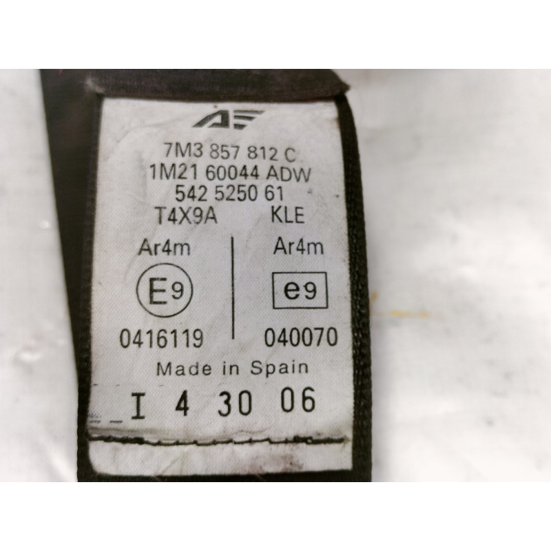 Recambio de cinturon seguridad trasero derecho para seat alhambra (7v9) reference referencia OEM IAM 7M3857812C 7M3857812C / 1M2