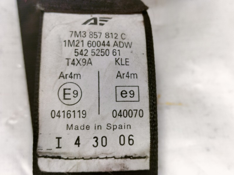 Recambio de cinturon seguridad trasero derecho para seat alhambra (7v9) reference referencia OEM IAM 7M3857812C 7M3857812C / 1M2