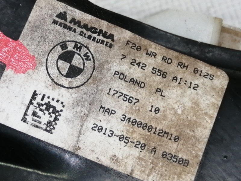 Recambio de elevalunas trasero derecho para bmw serie 1 lim. (f20) 114d referencia OEM IAM 7242556AI  