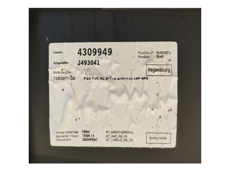 Recambio de guarnecido puerta trasera izquierda para bmw serie 1 lim. (f20) 114d referencia OEM IAM 4309949  