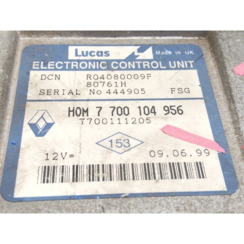 Recambio de centralita motor uce para renault clio ii fase i (b/cbo) 1.9 diesel referencia OEM IAM HOM7700104956  